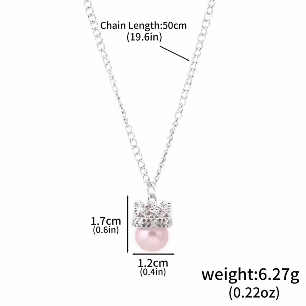 Wicked Glenda The Good Witch Faux Pink Pearl Necklace & Earrings Set Silver Tone - Picture 6 of 13